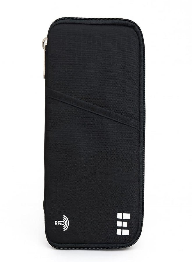 زيرو جريد حافظة جوازات سفر عائلية تتسع لما يصل إلى 6 جوازات سفر، محفظة جوازات سفر كبيرة ومنظم فاخر لحفظ وثائق السفر مع خاصية منع السرقة بتقنية RFID - أسود - Image 1